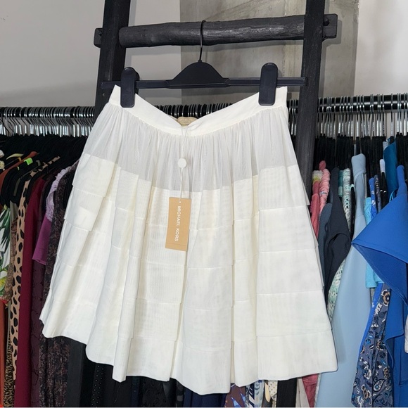 Michael Kors Collection Resort 2014 Optic White Pleated Tiered Mini Skirt - Picture 1 of 11